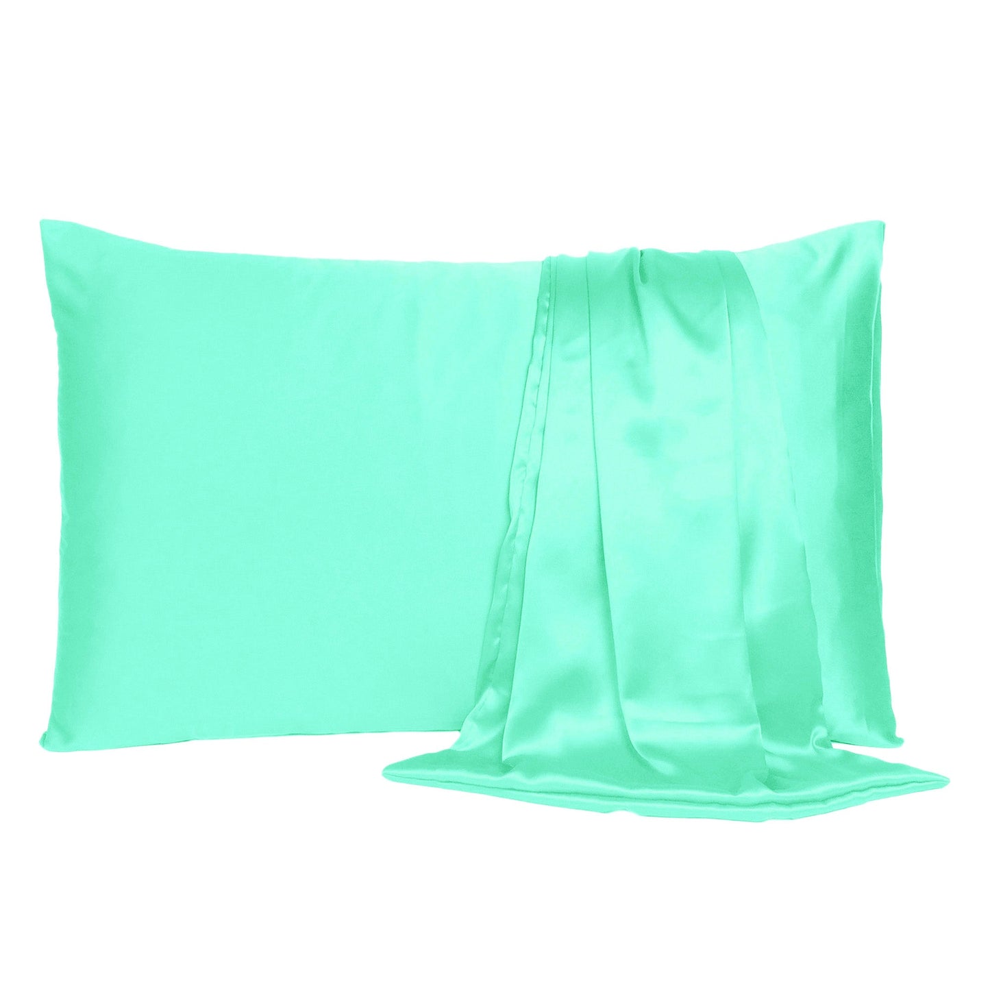 Luxury Soft Plain Satin Silk Pillowcases in Set of 2 - Ice Green