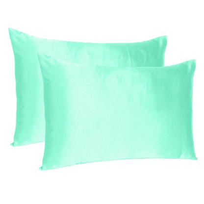 Luxury Soft Plain Satin Silk Pillowcases in Set of 2 - Ice Green