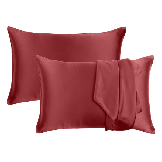 Luxury Soft Plain Satin Silk Pillowcases in Set of 2 - Jester Red