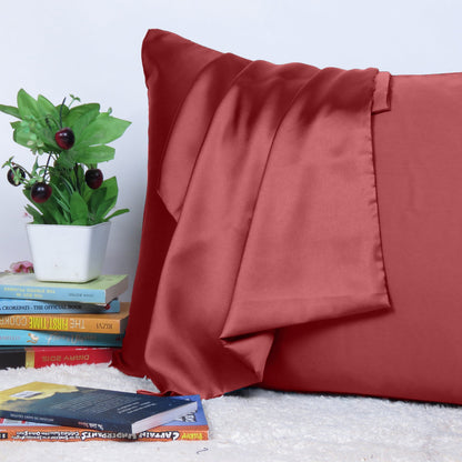 Luxury Soft Plain Satin Silk Pillowcases in Set of 2 - Jester Red