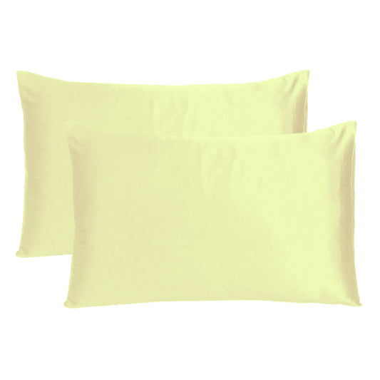 Luxury Soft Plain Satin Silk Pillowcases in Set of 2 - Lemon Grass