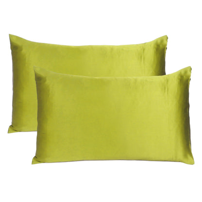 Luxury Soft Plain Satin Silk Pillowcases in Set of 2 - Linden Green