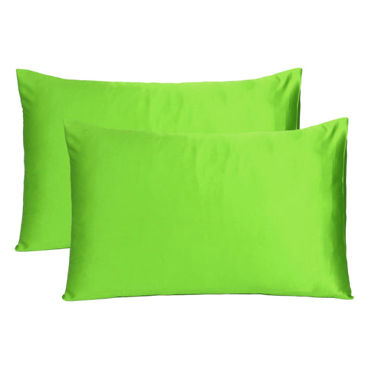 Luxury Soft Plain Satin Silk Pillowcases in Set of 2 - Macaw Green