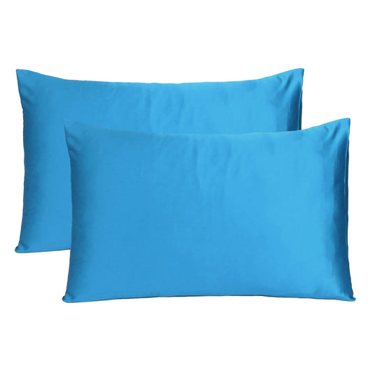 Luxury Soft Plain Satin Silk Pillowcases in Set of 2 - Methylene Blue