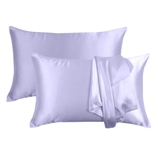 Luxury Soft Plain Satin Silk Pillowcases in Set of 2 - Orchid Bloom