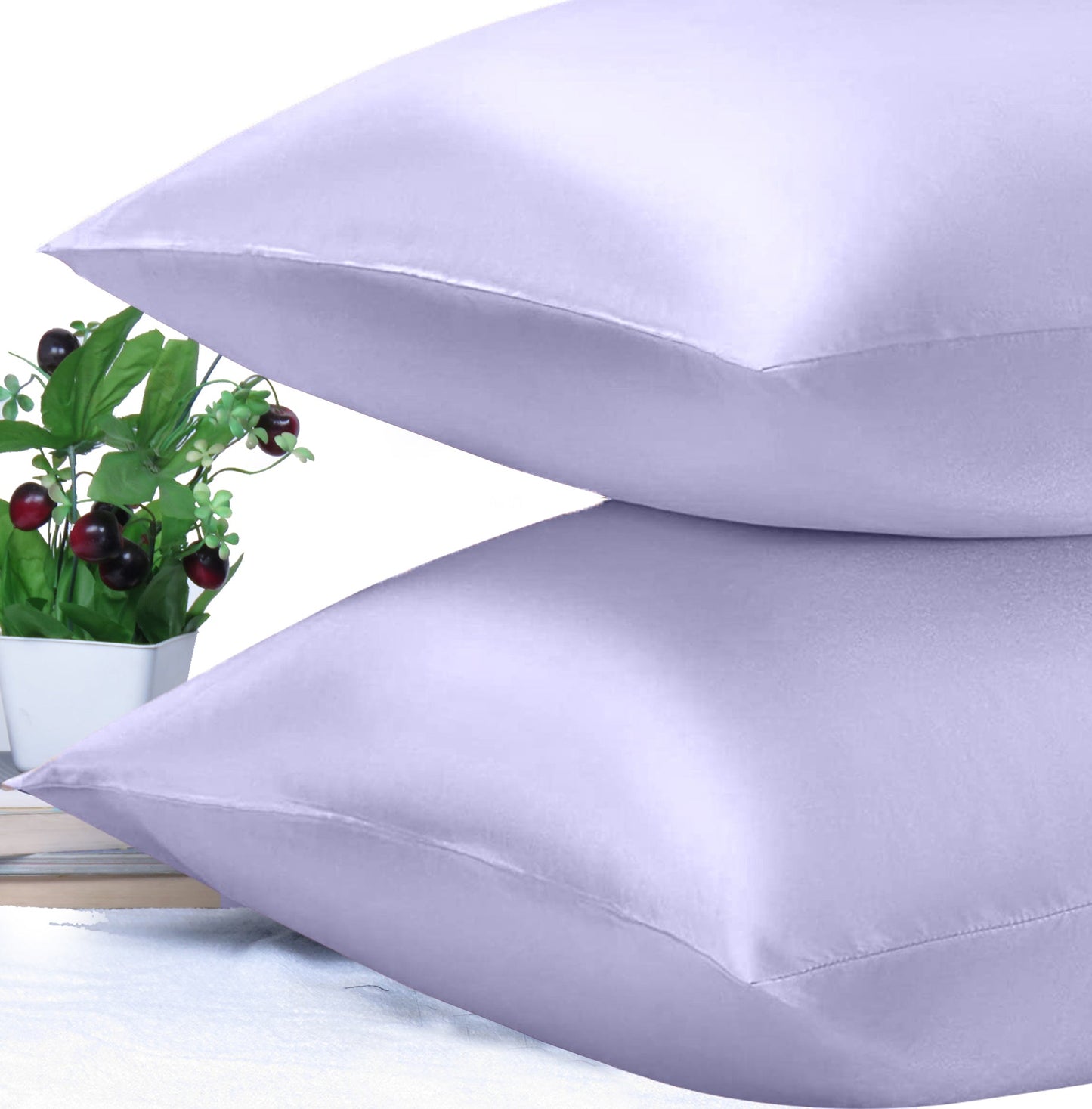 Luxury Soft Plain Satin Silk Pillowcases in Set of 2 - Orchid Bloom