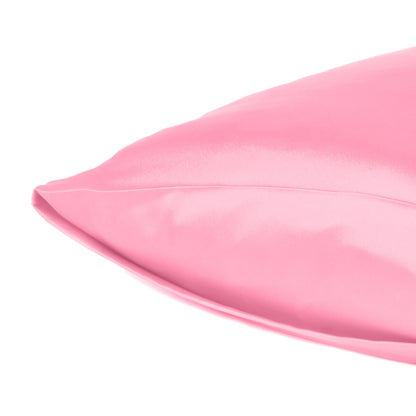 Luxury Soft Plain Satin Silk Pillowcases in Set of 2 - Pink Lemonade