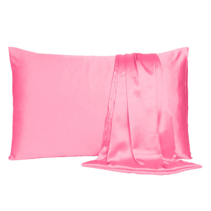 Luxury Soft Plain Satin Silk Pillowcases in Set of 2 - Pink Lemonade