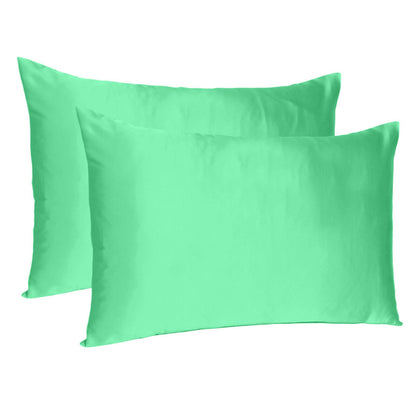 Luxury Soft Plain Satin Silk Pillowcases in Set of 2 - Pool Green