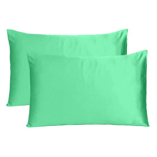 Luxury Soft Plain Satin Silk Pillowcases in Set of 2 - Pool Green