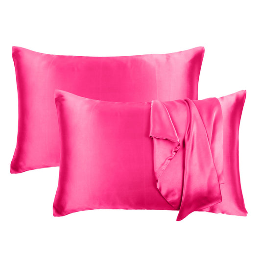 Luxury Soft Plain Satin Silk Pillowcases in Set of 2 - Pink