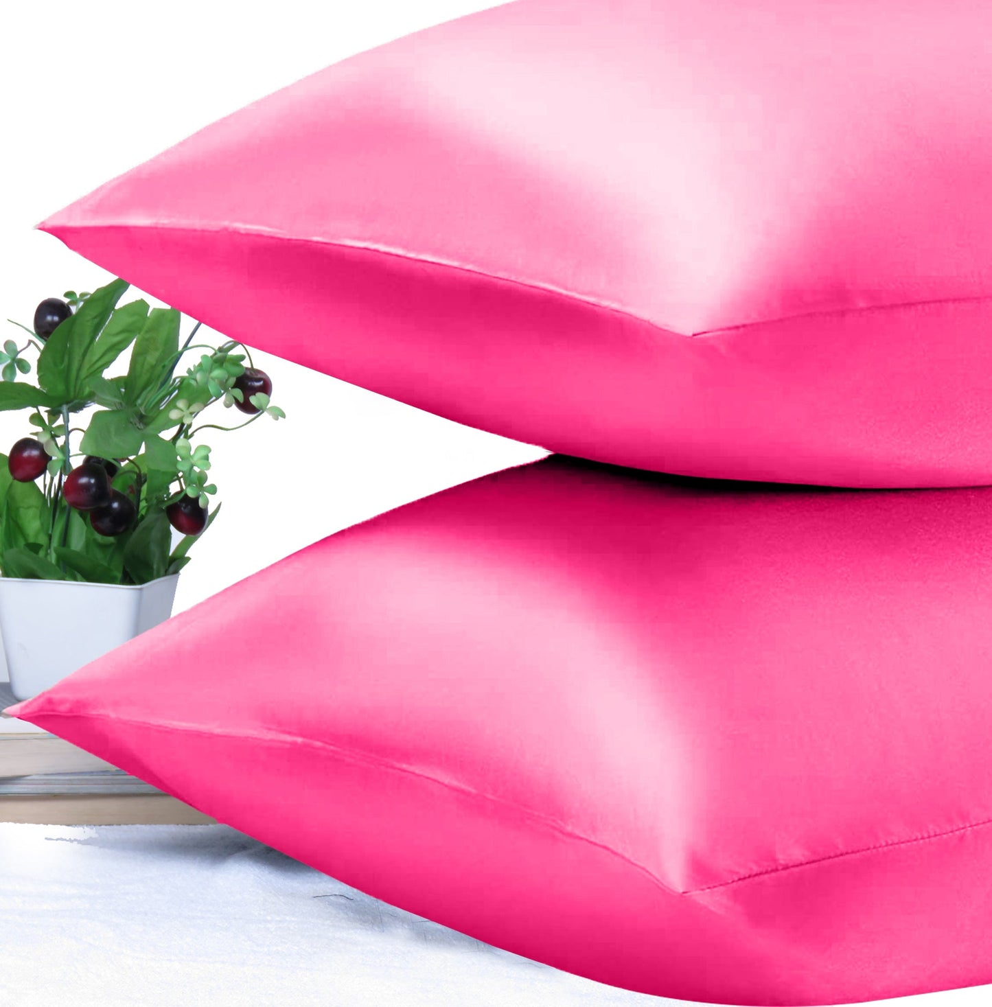 Luxury Soft Plain Satin Silk Pillowcases in Set of 2 - Pink