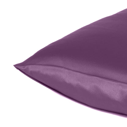 Luxury Soft Plain Satin Silk Pillowcases in Set of 2 - Purple Passion