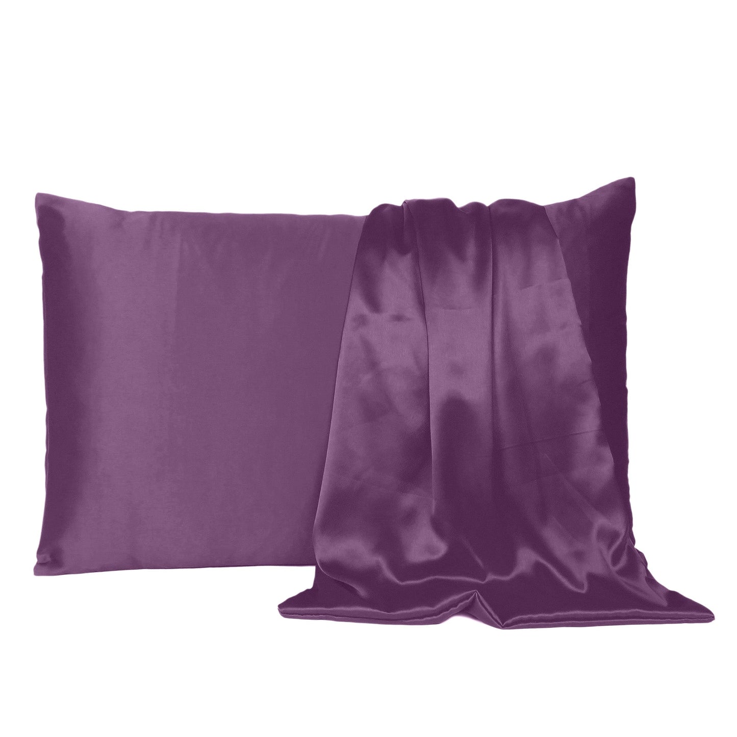 Luxury Soft Plain Satin Silk Pillowcases in Set of 2 - Purple Passion