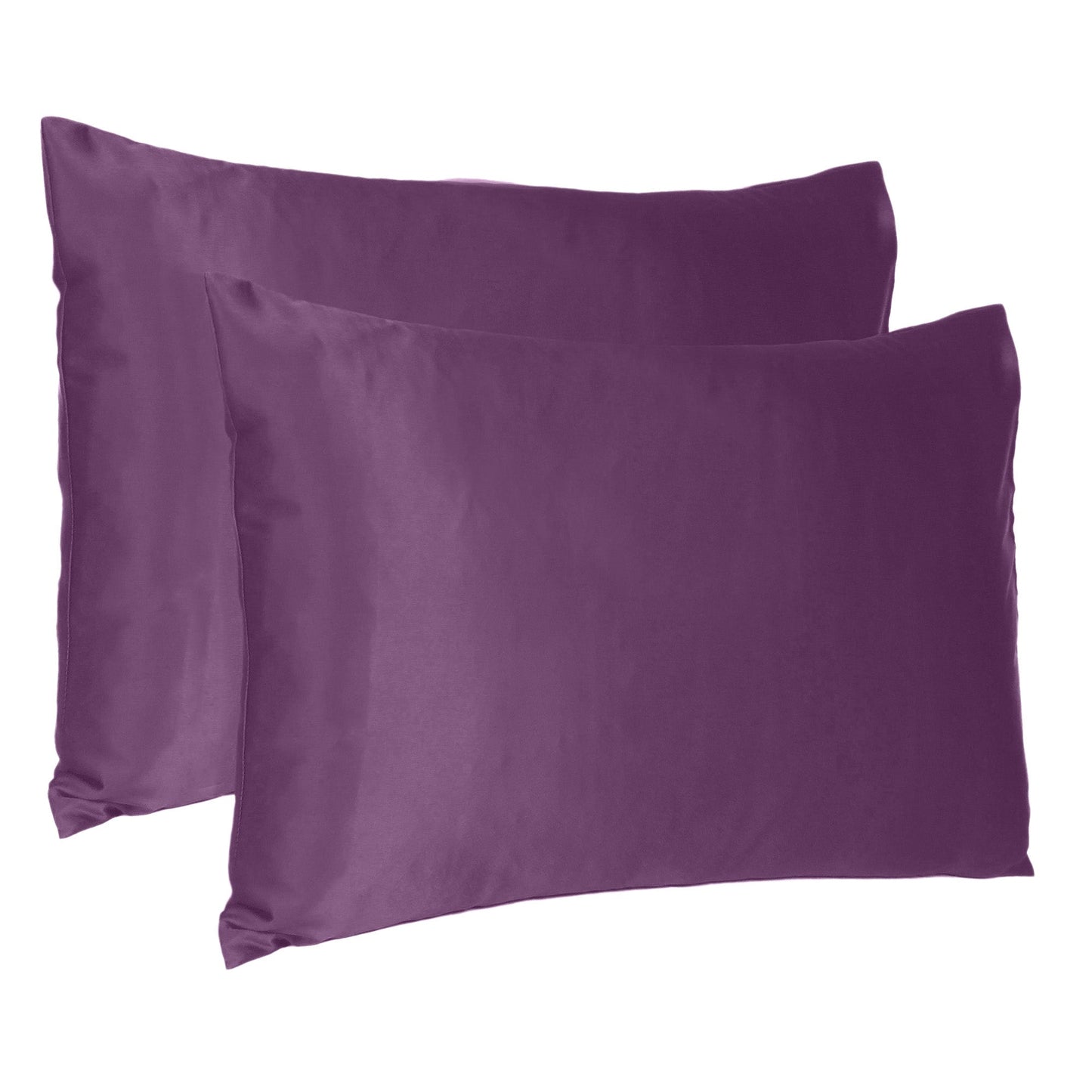 Luxury Soft Plain Satin Silk Pillowcases in Set of 2 - Purple Passion