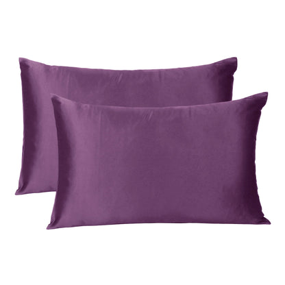 Luxury Soft Plain Satin Silk Pillowcases in Set of 2 - Purple Passion