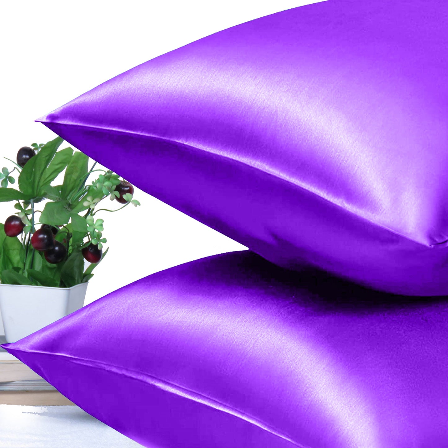 Luxury Soft Plain Satin Silk Pillowcases in Set of 2 - Prism Violet