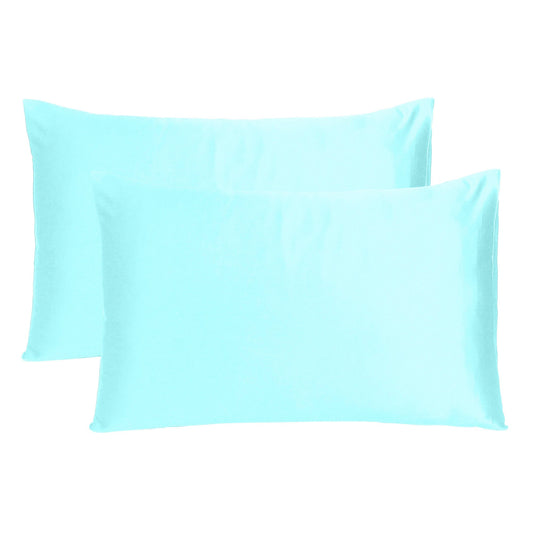 Luxury Soft Plain Satin Silk Pillowcases in Set of 2 - Pastel Blue