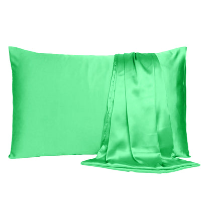 Luxury Soft Plain Satin Silk Pillowcases in Set of 2 - Poison Green