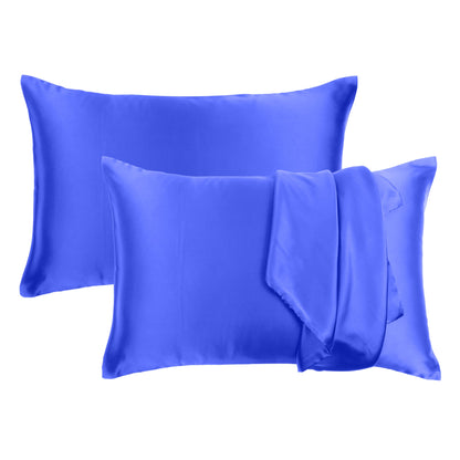 Luxury Soft Plain Satin Silk Pillowcases in Set of 2 - Royal Blue