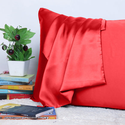 Luxury Soft Plain Satin Silk Pillowcases in Set of 2 - Red