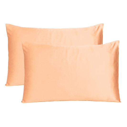 Luxury Soft Plain Satin Silk Pillowcases in Set of 2 - Shrimp Peach