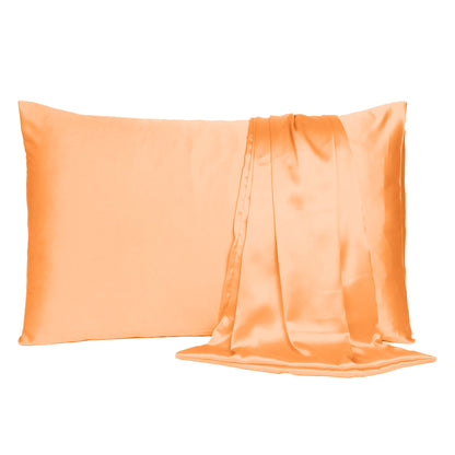 Luxury Soft Plain Satin Silk Pillowcases in Set of 2 - Salmon Buff