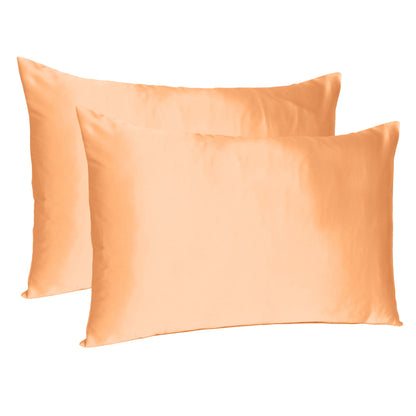 Luxury Soft Plain Satin Silk Pillowcases in Set of 2 - Salmon Buff