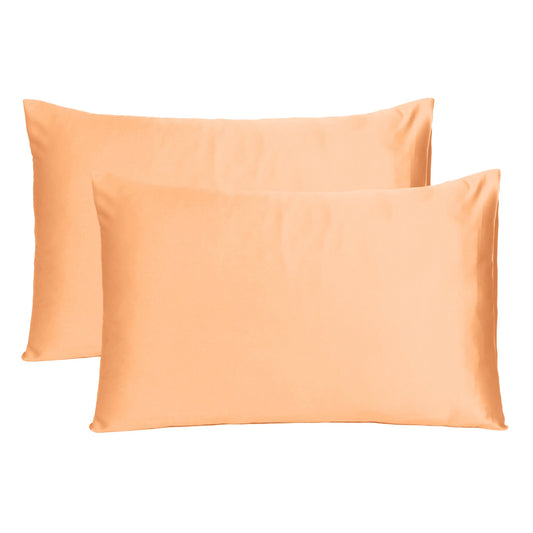 Luxury Soft Plain Satin Silk Pillowcases in Set of 2 - Salmon Buff