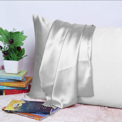 Luxury Soft Plain Satin Silk Pillowcases in Set of 2 - Silver Gray