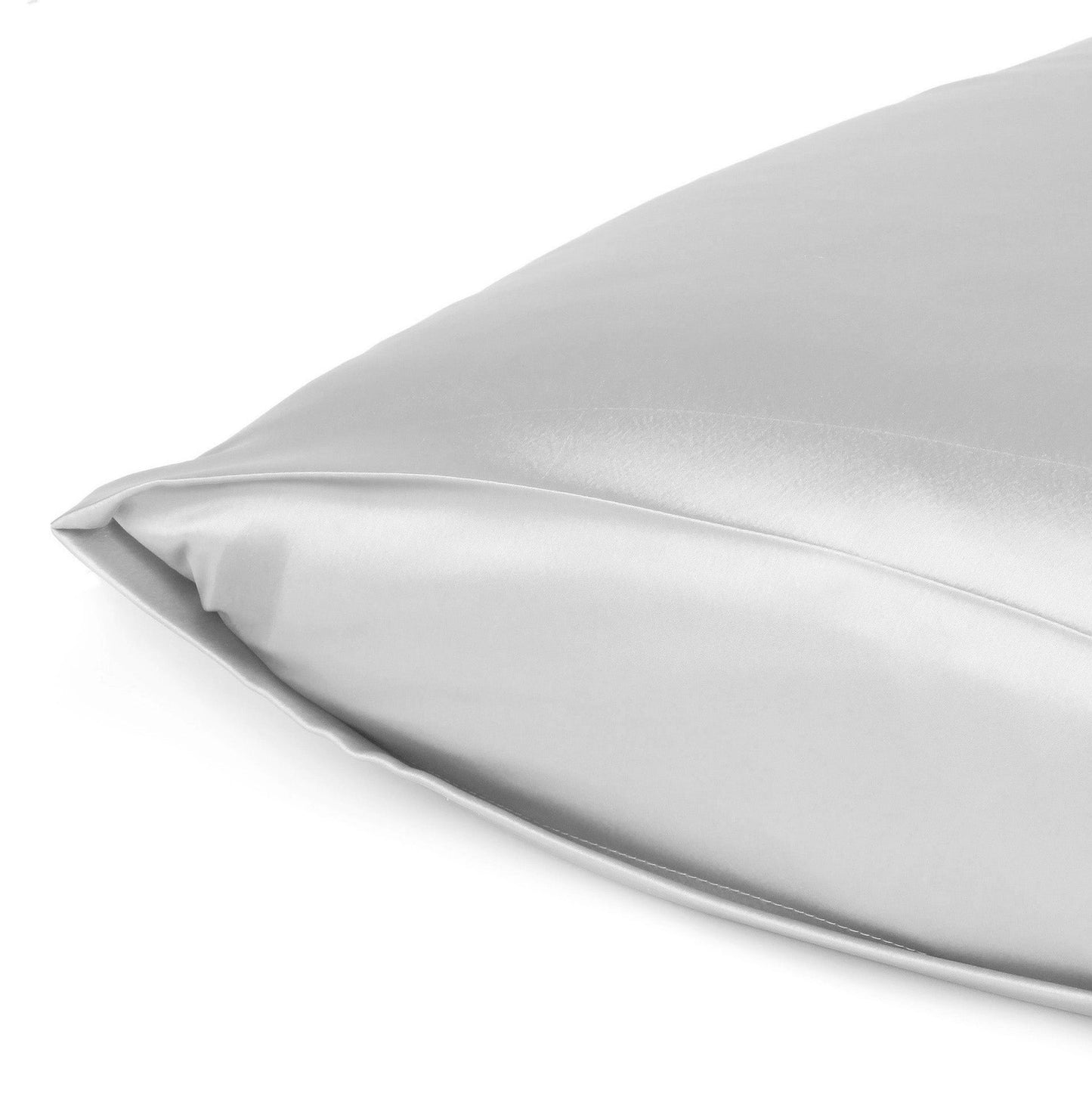 Luxury Soft Plain Satin Silk Pillowcases in Set of 2 - Silver Gray