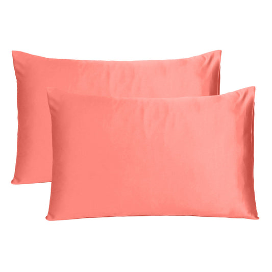 Luxury Soft Plain Satin Silk Pillowcases in Set of 2 - Salmon Rose