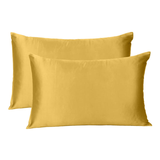 Luxury Soft Plain Satin Silk Pillowcases in Set of 2 - Sun Flower