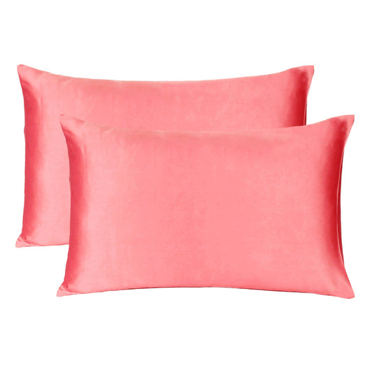 Luxury Soft Plain Satin Silk Pillowcases in Set of 2 - Strawberry Pink