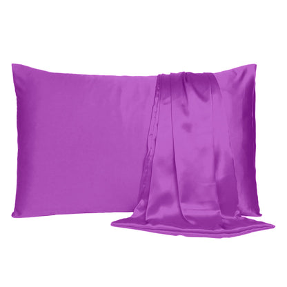 Luxury Soft Plain Satin Silk Pillowcases in Set of 2 - Vivid Viola