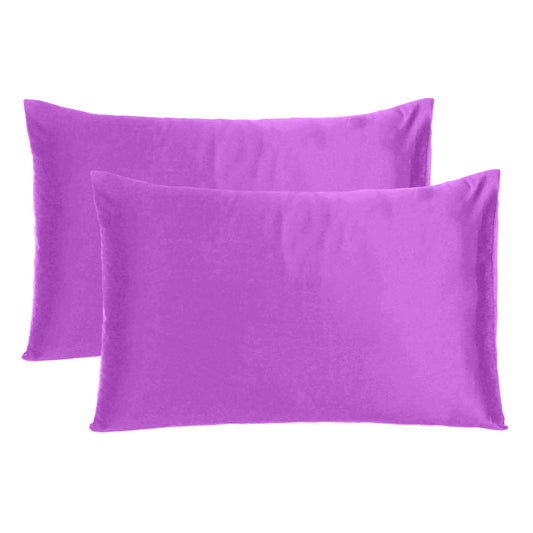 Luxury Soft Plain Satin Silk Pillowcases in Set of 2 - Vivid Viola