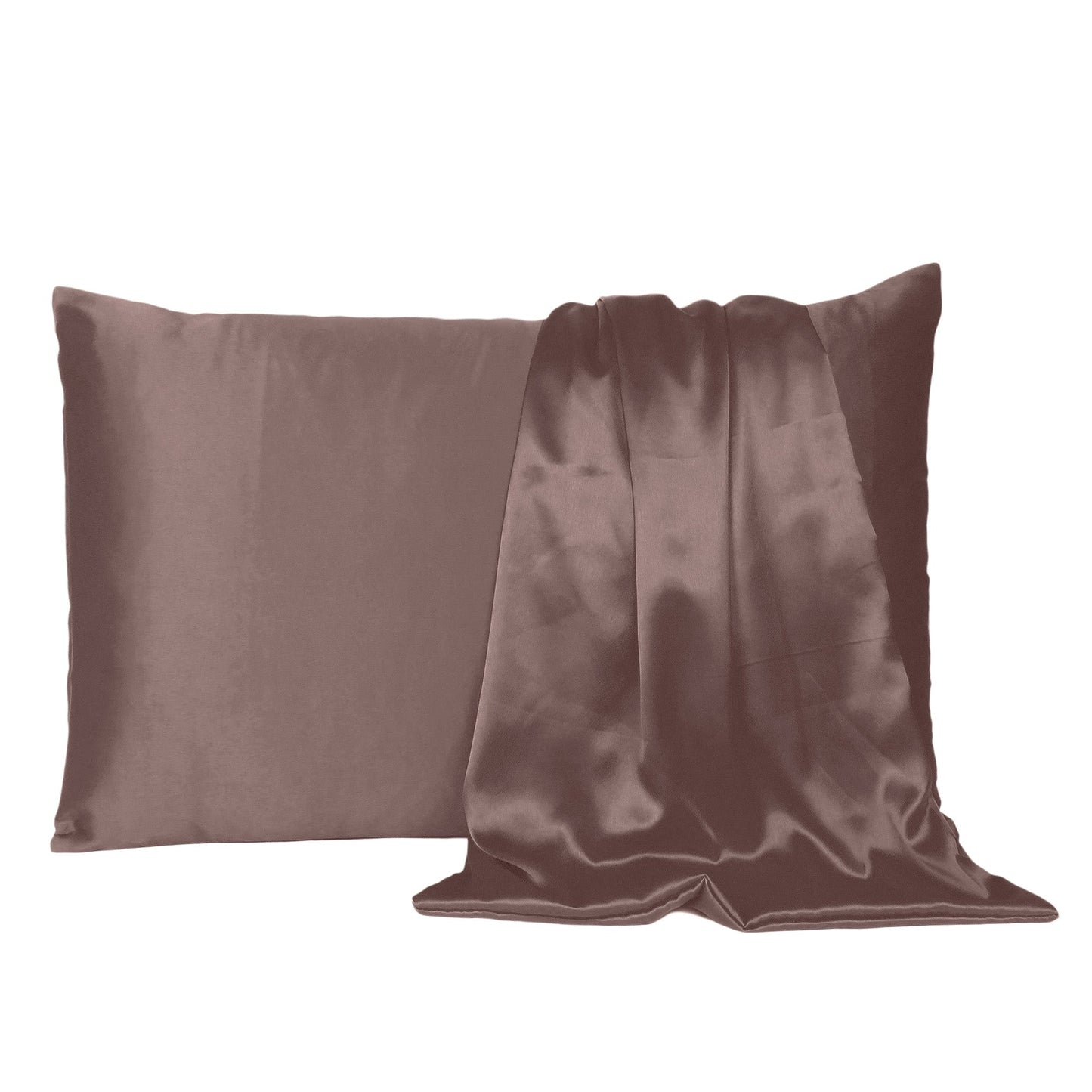 Luxury Soft Plain Satin Silk Pillowcases in Set of 2 - Withered Rose