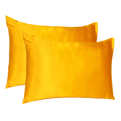 Luxury Soft Plain Satin Silk Pillowcases in Set of 2 - Yellow