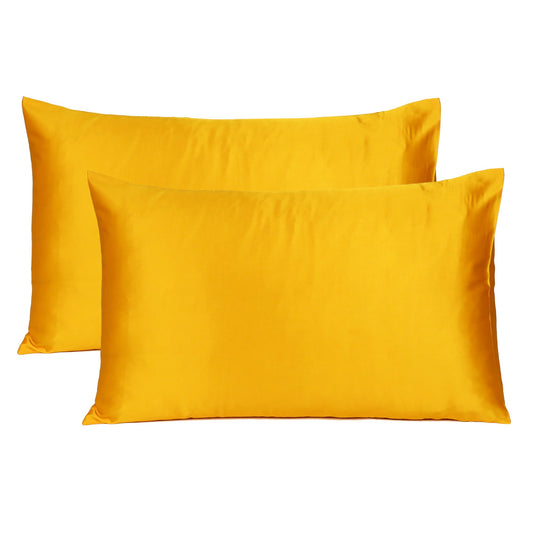 Luxury Soft Plain Satin Silk Pillowcases in Set of 2 - Yellow