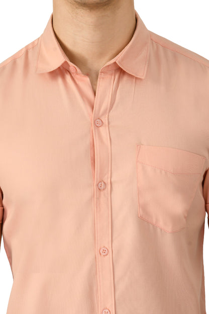 Short Sleeve Cotton Spread Collar Men's Shirt - Peach