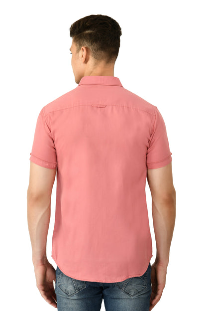 Short Sleeve Cotton Spread Collar Men's Shirt - Dark Peach