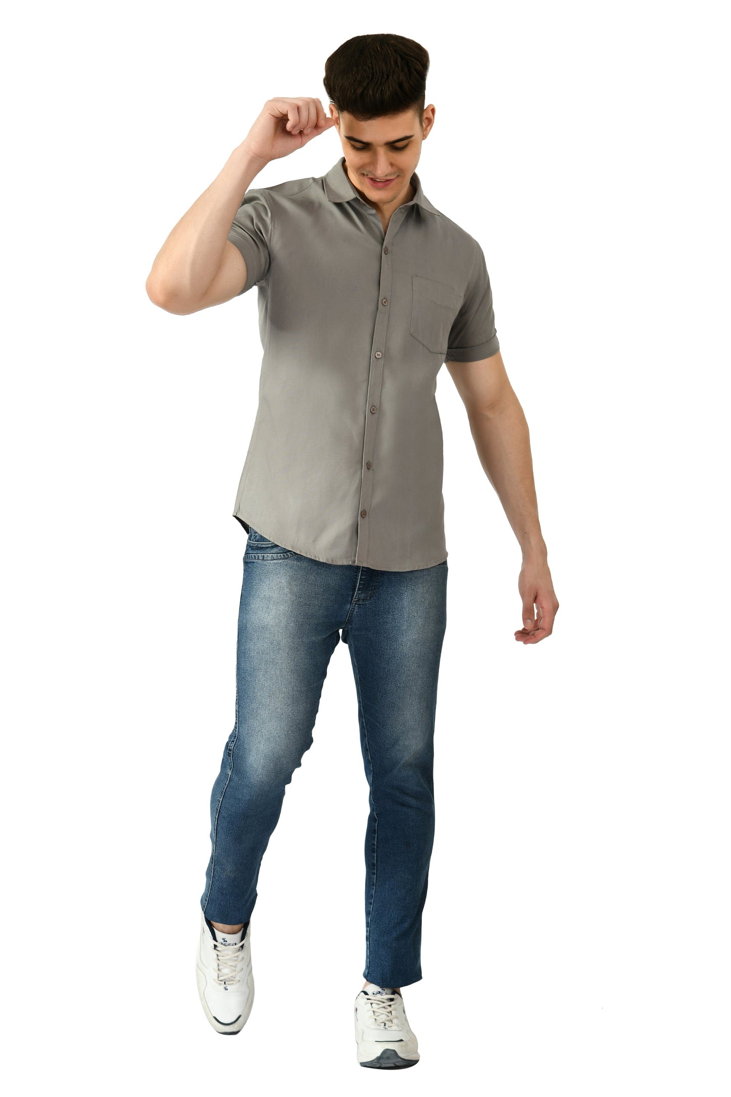 Short Sleeve Cotton Spread Collar Men's Shirt - Castlerock Gray