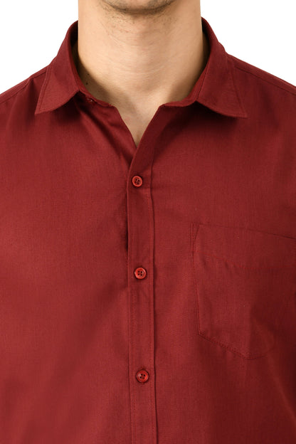 Short Sleeve Cotton Spread Collar Men's Shirt - Rust Red