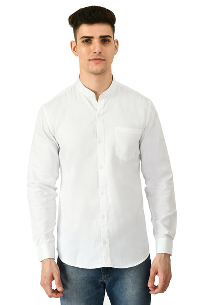 Full Sleeve Cotton Chinese Collar Men's Shirt - White