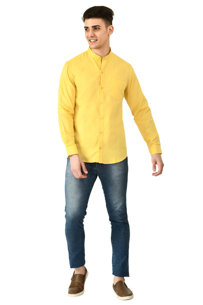 Full Sleeve Cotton Chinese Collar Men's Shirt - Yellow