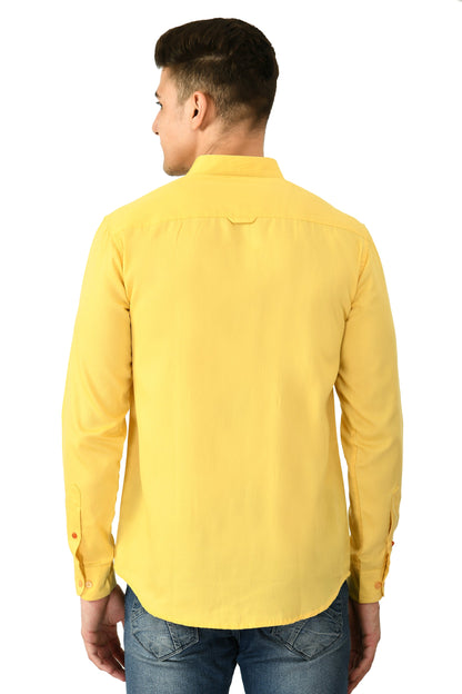 Full Sleeve Cotton Chinese Collar Men's Shirt - Yellow