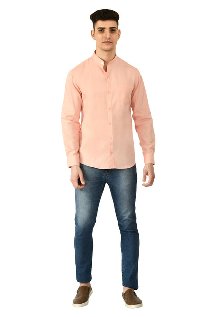 Full Sleeve Cotton Chinese Collar Men's Shirt - Peach