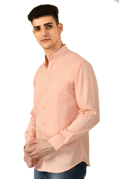 Full Sleeve Cotton Chinese Collar Men's Shirt - Peach
