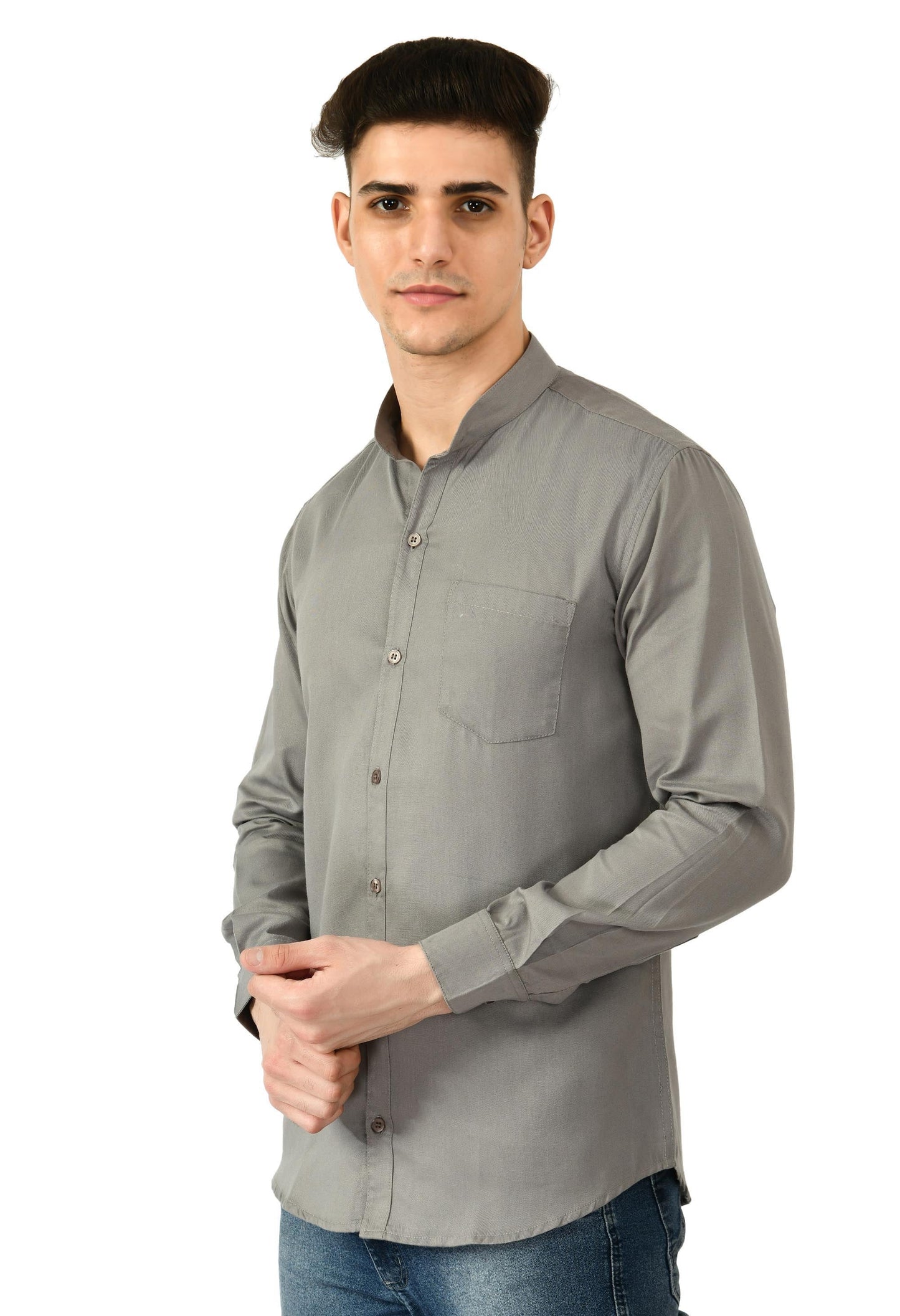 Full Sleeve Cotton Chinese Collar Men's Shirt - Castlerock Gray