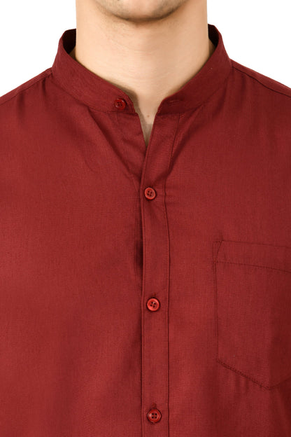 Full Sleeve Cotton Chinese Collar Men's Shirt - Rust Red